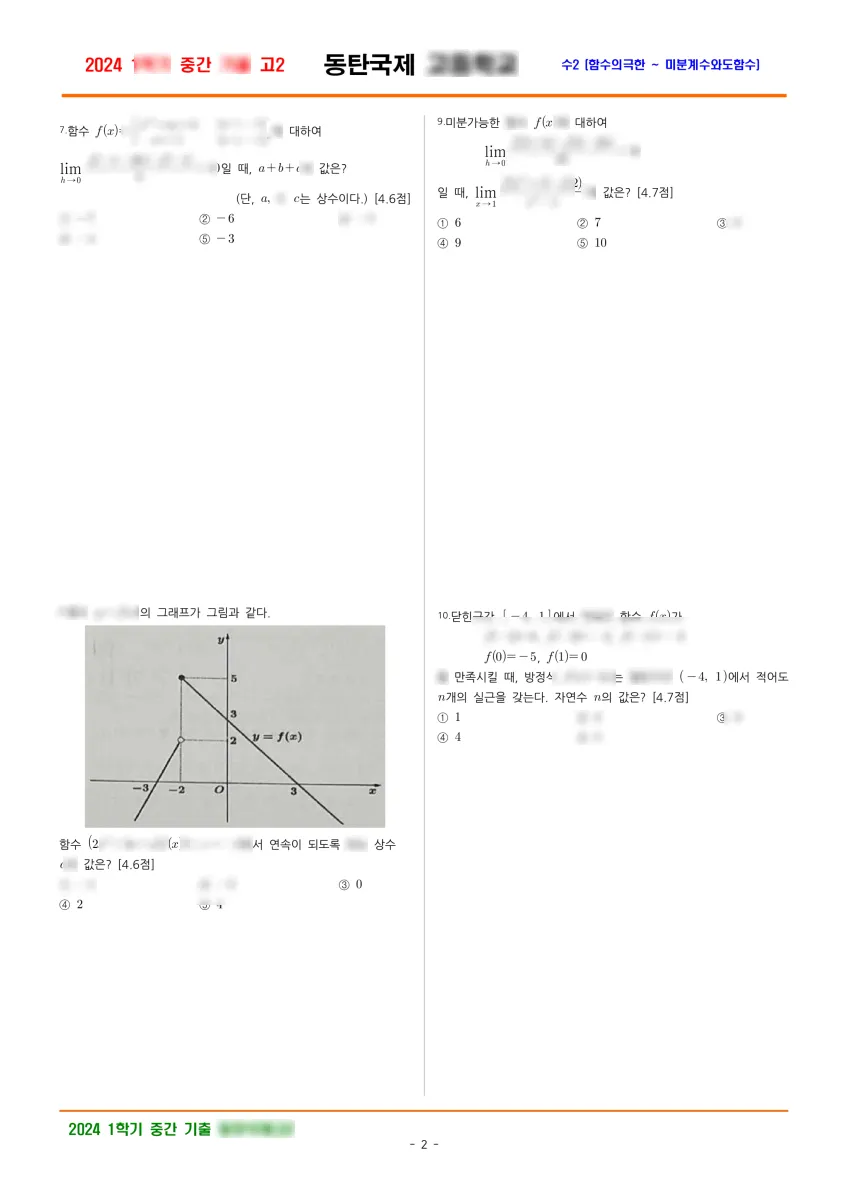 동탄국제고등학교 (경기 화성시) 고등2 2024 1학기 중간 2페이지