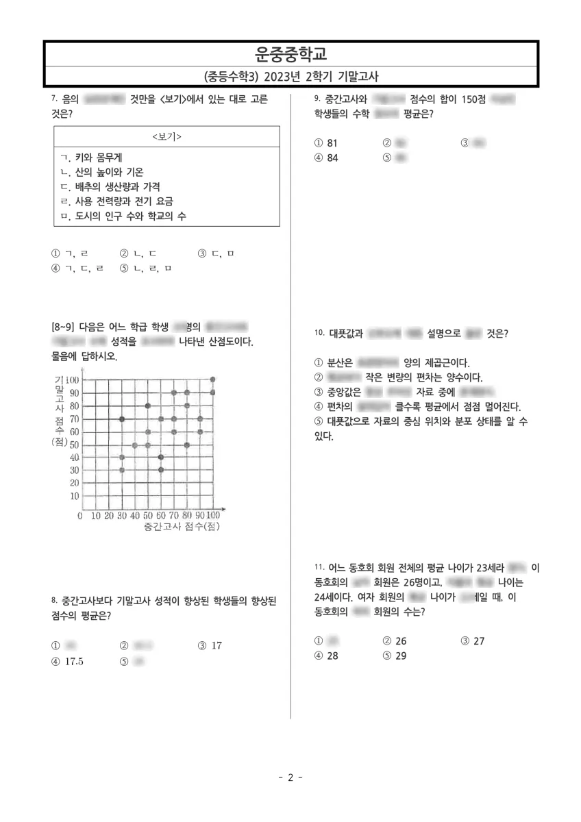 운중중학교 (경기 성남시) 중등3 2023 2학기 기말 2페이지