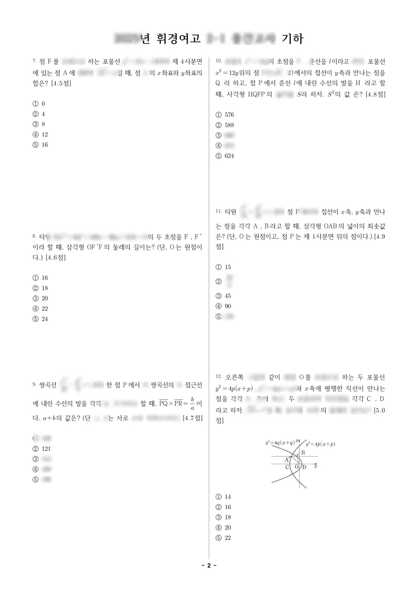 휘경여자고등학교 (서울 동대문구) 고등2 2025 1학기 중간 2페이지