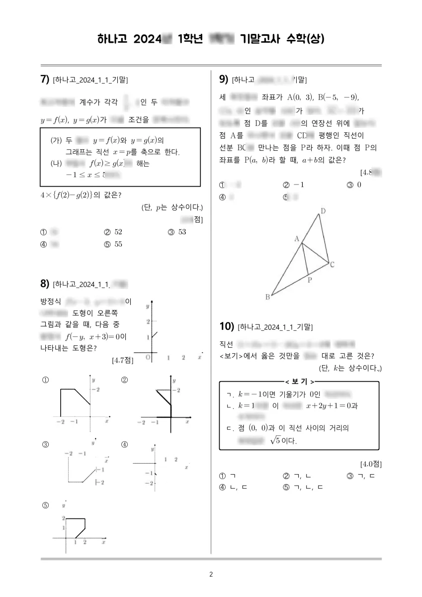 하나고등학교 (서울 은평구) 고등1 2024 1학기 기말 2페이지