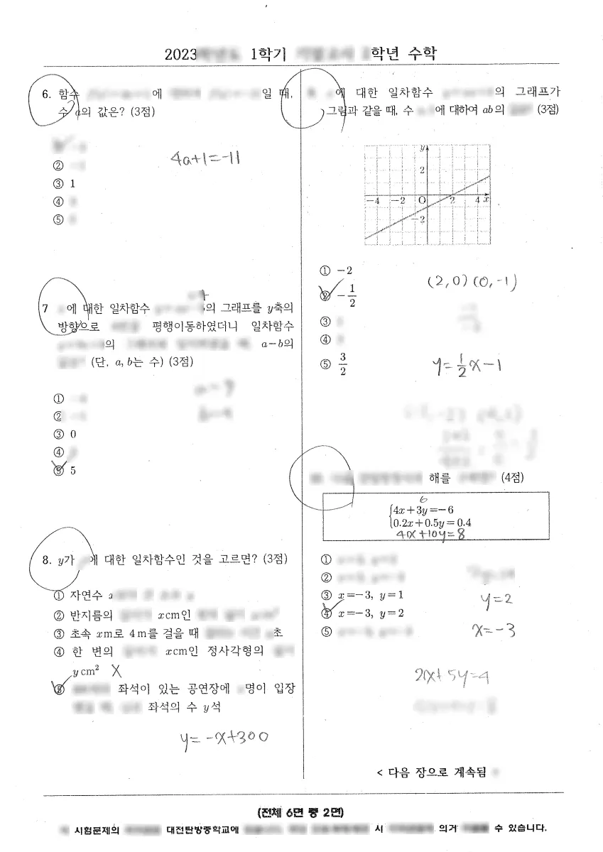 대전탄방중학교 (대전 서구) 중등2 2023 1학기 기말 2페이지