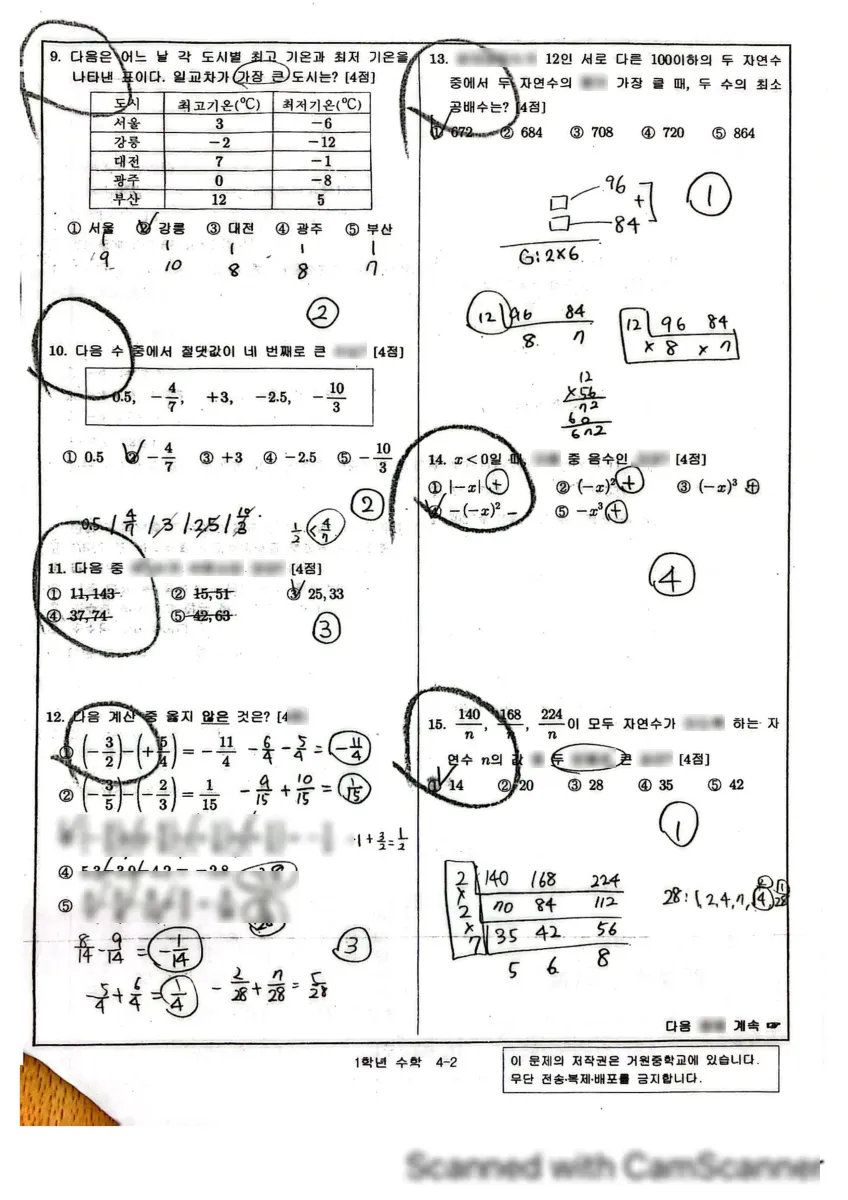 거원중학교 (서울 송파구) 중등1 2024 1학기 중간 2페이지