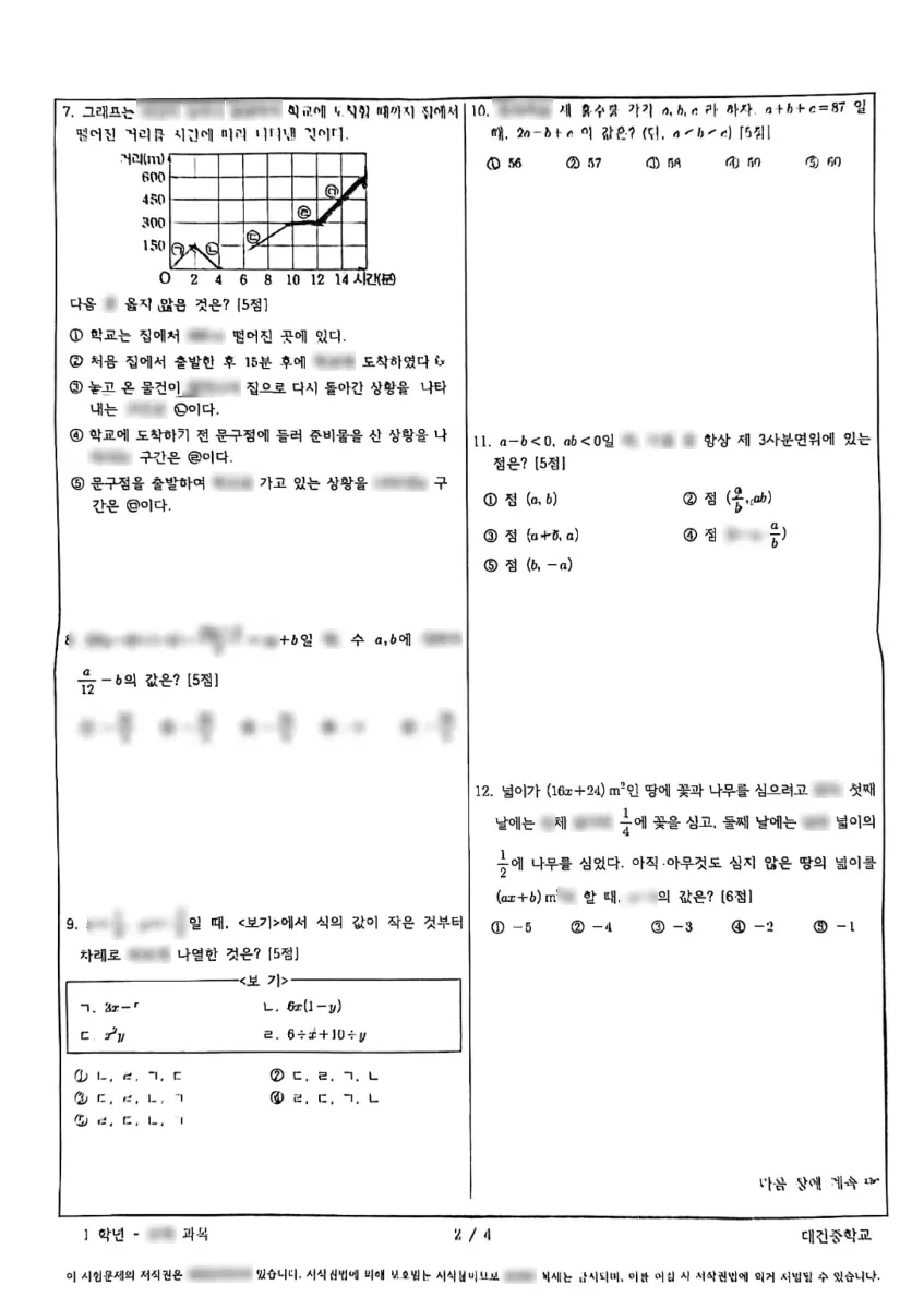 대건중학교 (대구 달서구) 중등1 2024 1학기 기말 2페이지