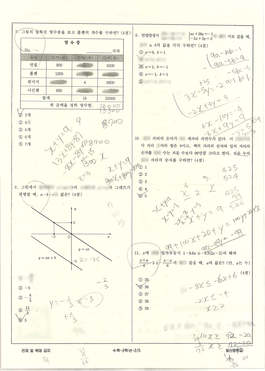 발산중학교 (경기 고양시) 중등2 2022 1학기 기말 2페이지